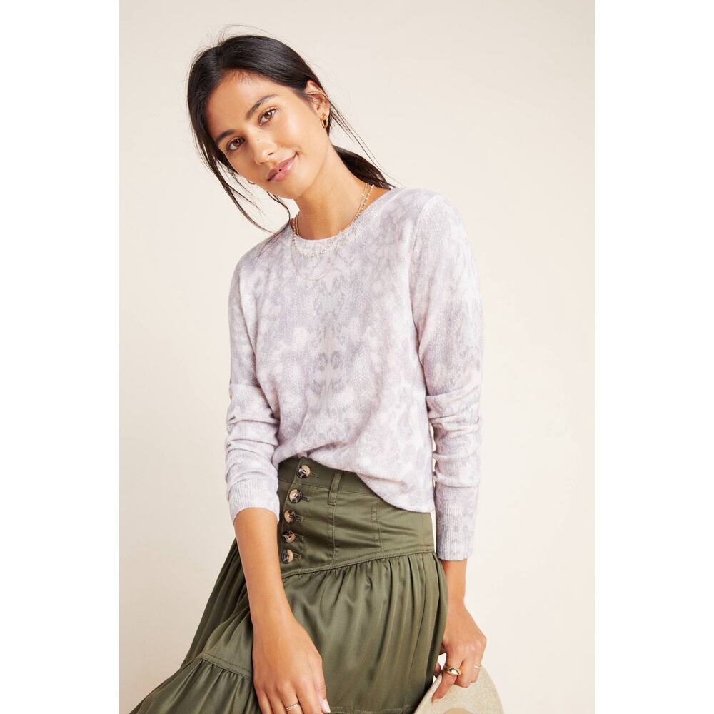 Anthropologie White + Warren Snake Printed Cashmere Sweater Size XL